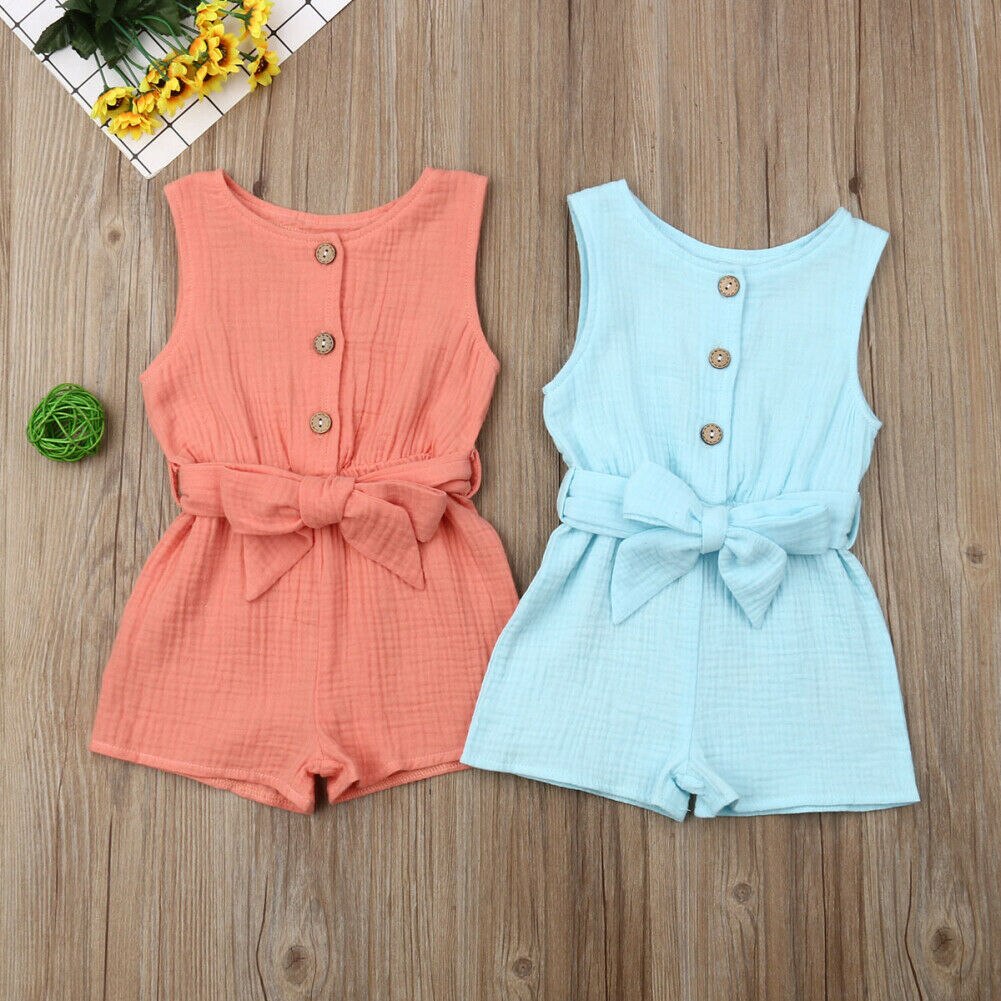 0 18M Baby Summer Romper Babies Girl Bowknot Solid