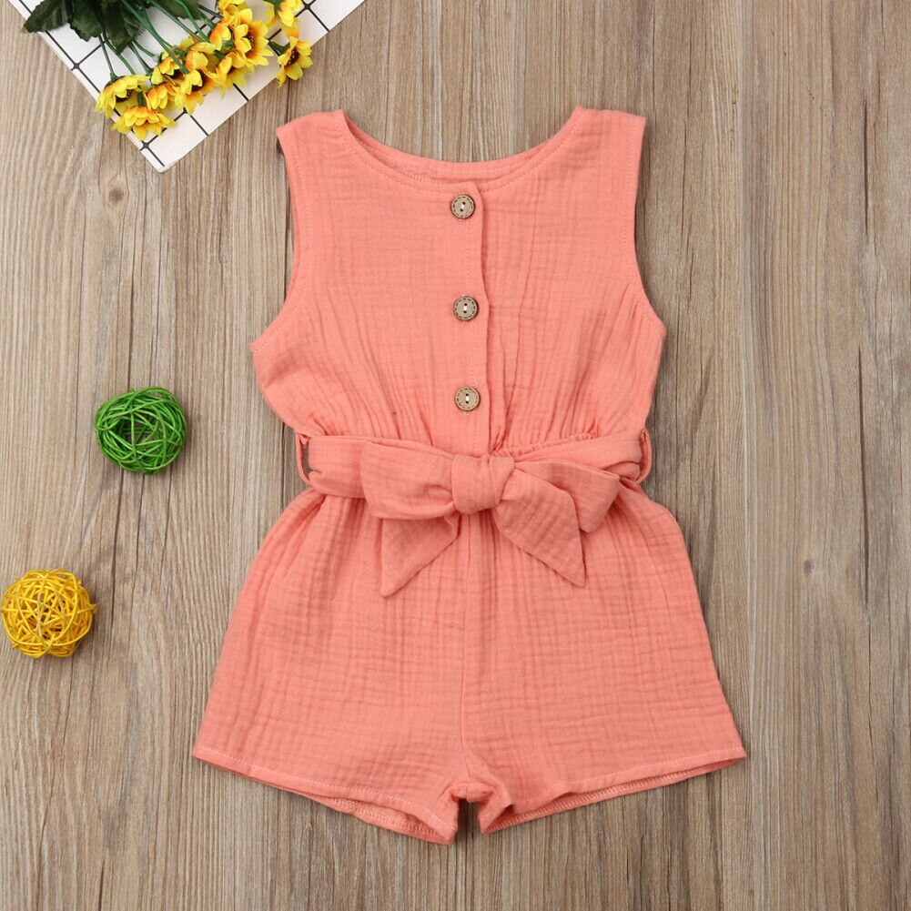 0 18M Baby Summer Romper Babies Girl Bowknot Solid