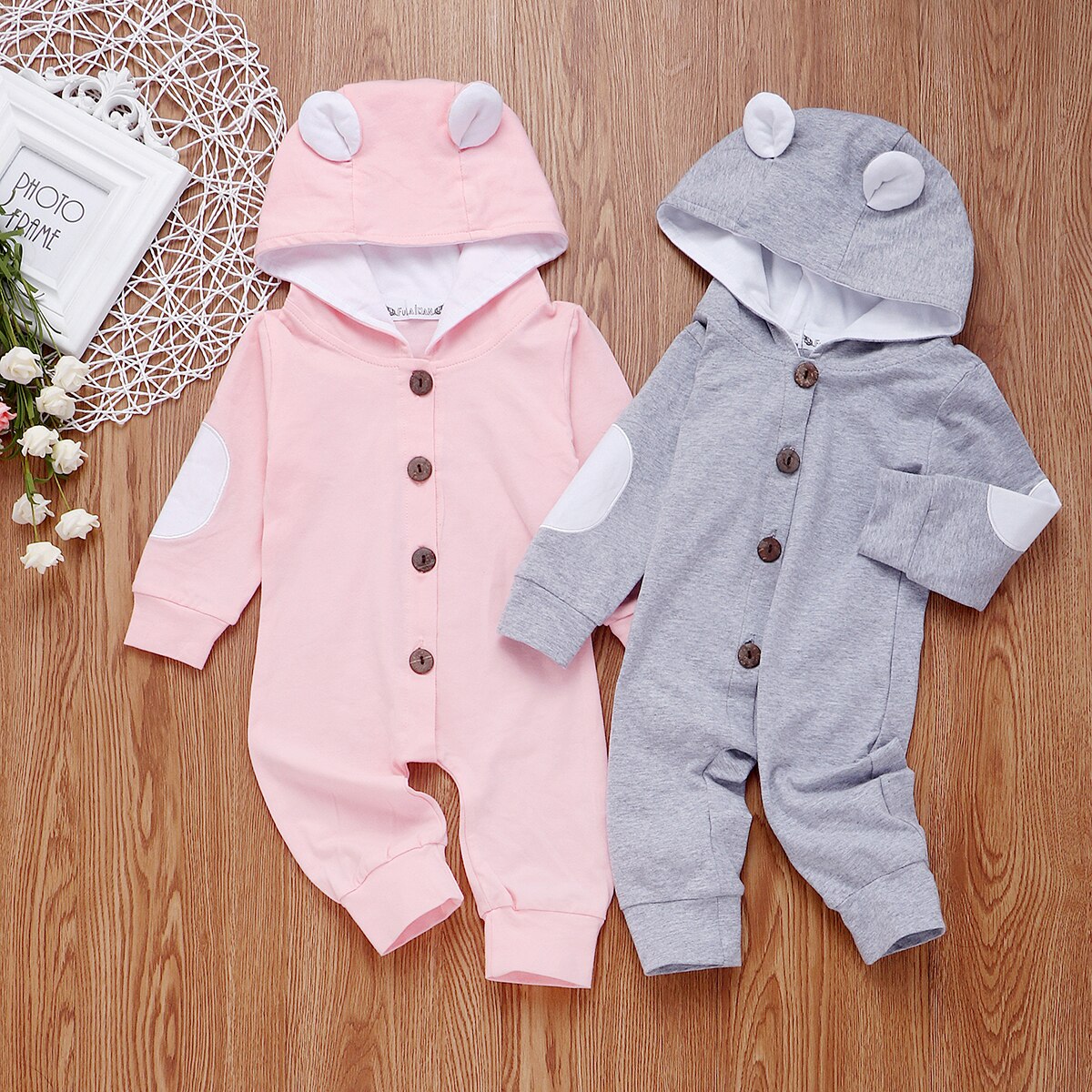 0 24M Baby Ear Hooded Romper Newborn Babies Boy