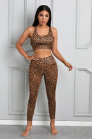 Women Brown Cheetah Print Sport Bra Pants Set