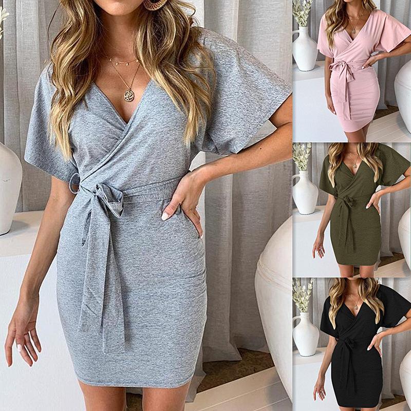 Women Clothing  New Sexy V-neck Dress Hip Skirt
