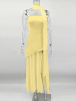 Fashion Strapless Dress With Ribbon Female Elegant Solid Sleeveless Mesh Beach Vacation Long Dress 2025 Spring New Women Dress