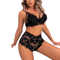 Sexy Sheer Floral Lace Pajamas Lingerie Nightgown High Waist Sleepwear Bra and Panty Two Piece Nightwear Push up Lingerie for Women Padded