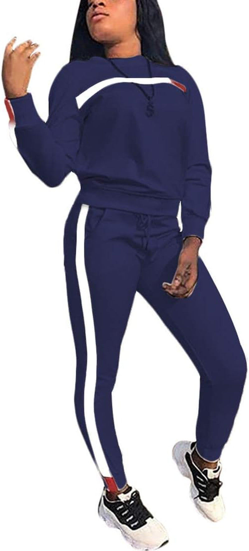Women 2 Piece Outfits Tracksuit Sets Color Block Full Zip Hoodie Tops and Skinny Long Pant Set Sweatshirt Suit