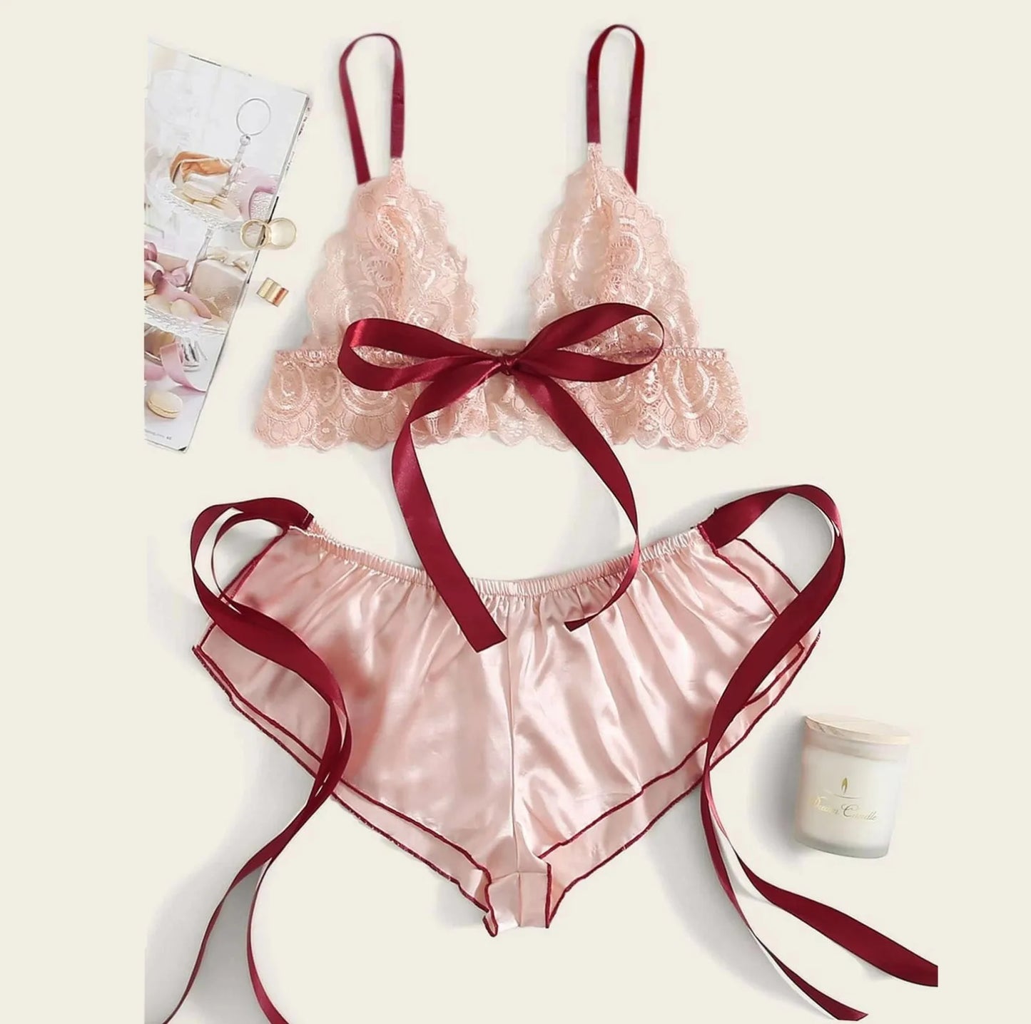 Lace Sexy Pajamas Satin Sleepwear Bra Women Lingerie Wireless Shorts S-3Xl Bow Men'S Boxers Underwear Cotton Pyjama Pour Femme