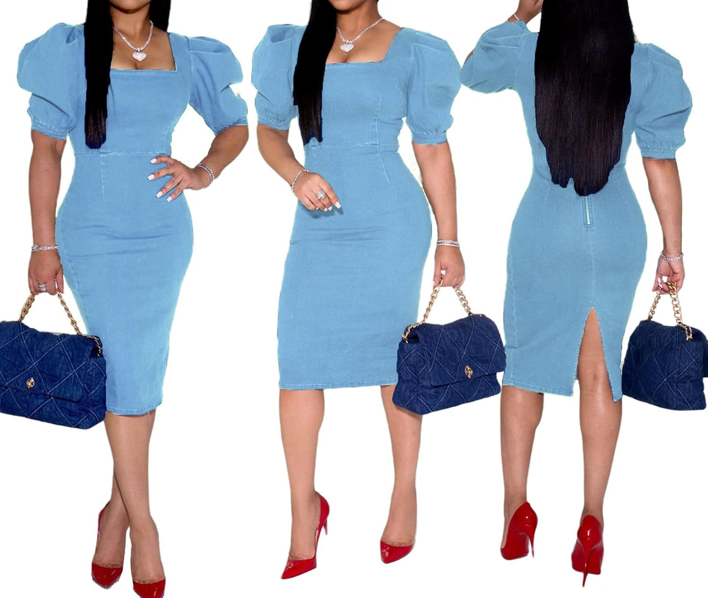 Women Denim Dresses Elegant Sexy Short Sleeve Jean Party Dress