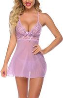 Women Lingerie Sexy Lace Dress Chemise Bridal Lingerie Sleepwear (Purplel)