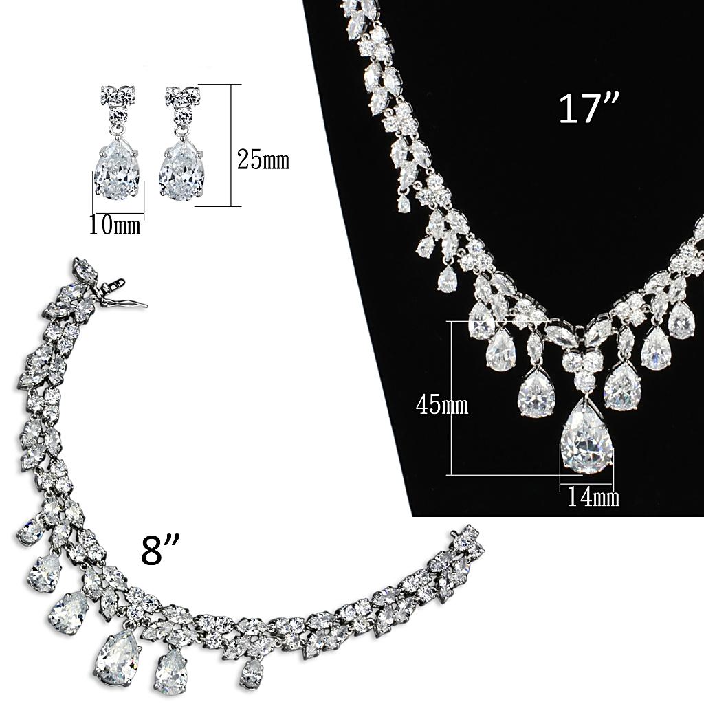 3W925 - Rhodium Brass Jewelry Sets with AAA Grade CZ in Clear