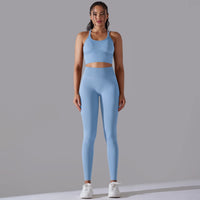 Brushed Yoga Set Women 2 Piece Workout Sportswear Crisscross Back Sports Bra High Waist Leggings Gym Clothing Sports Suits