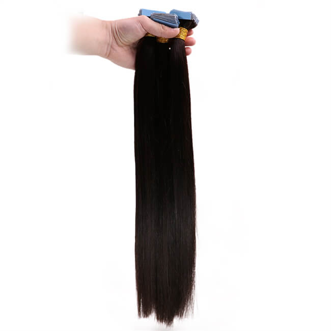 Premium #1B Natural Black Straight Tape-In Hair Extensions | 100%