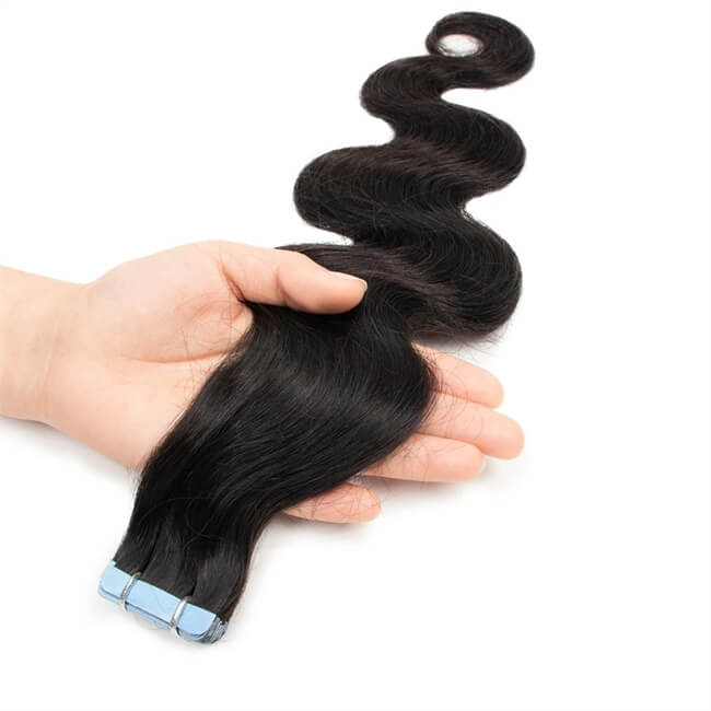 Premium #1B Natural Black Body Wave Tape-In Hair Extensions | 100%