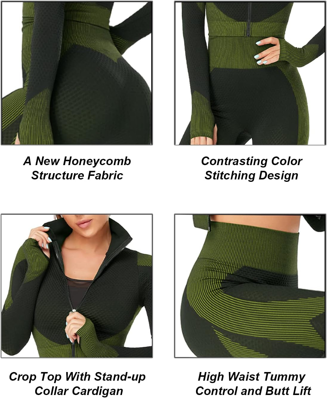 Women'S 2 Piece Tracksuit Workout Set - High Waist Leggings and Crop Top