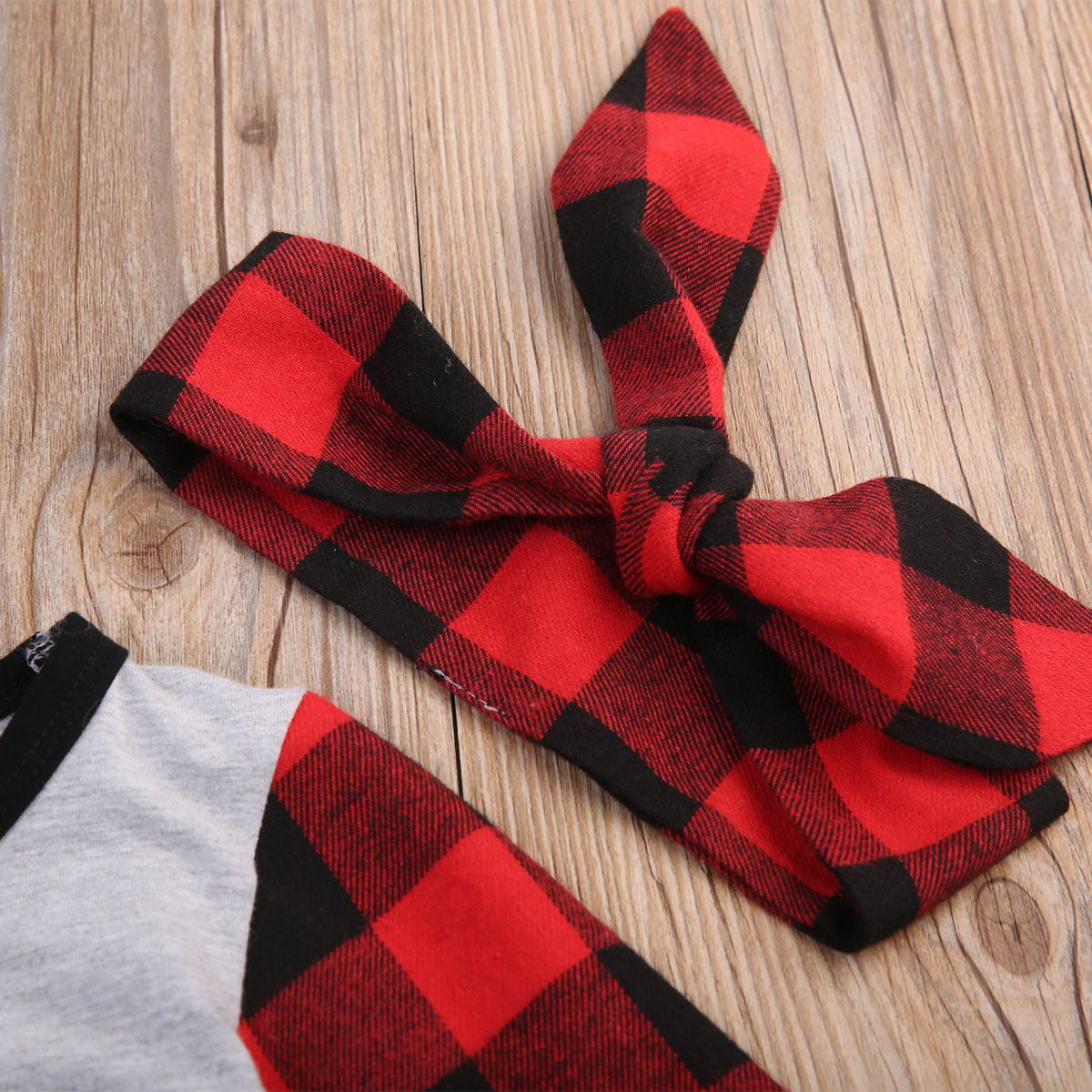 Babies Heart Plaids Romper+Headband Clothing Set