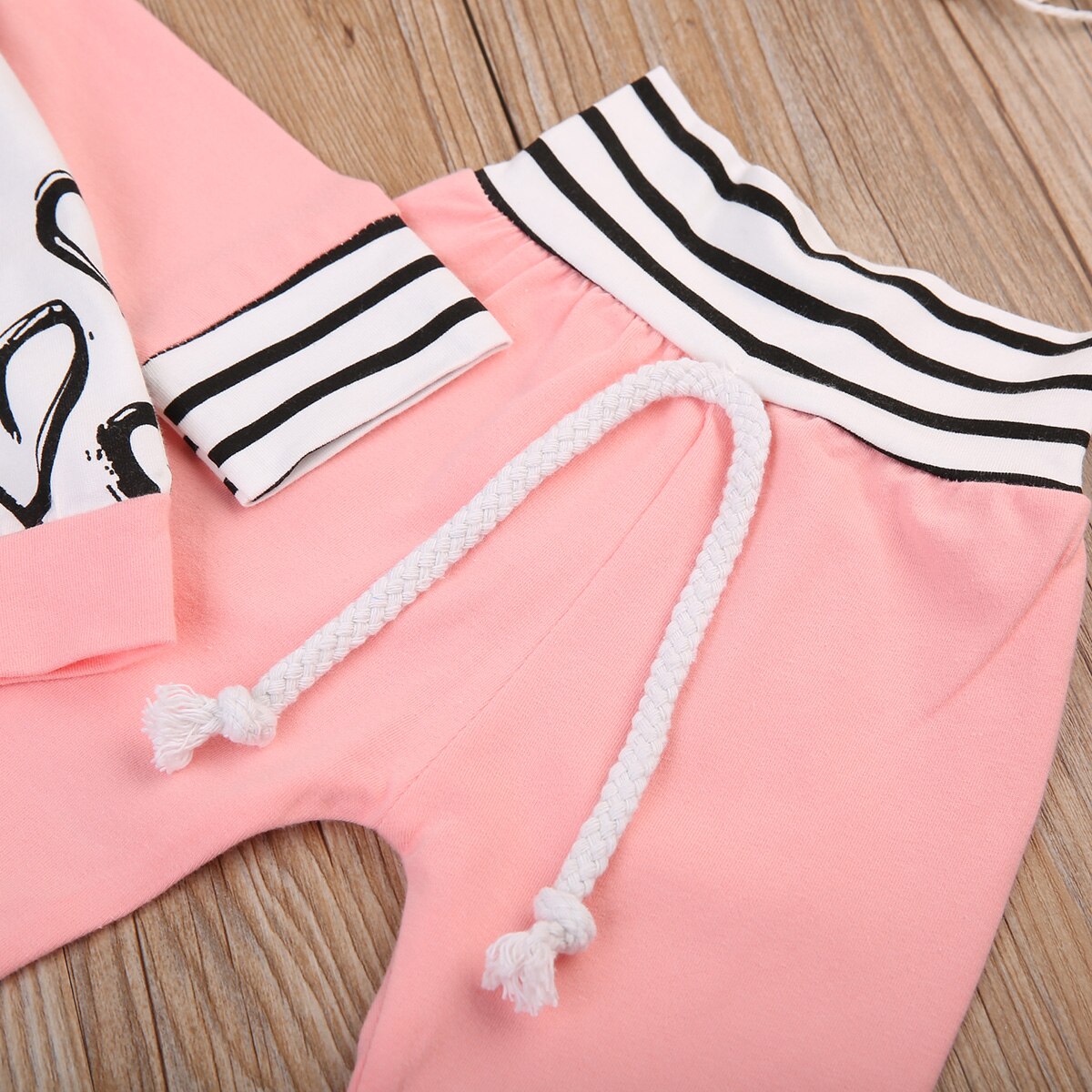 Babies Pink Heart Hooded Top Striped Pants