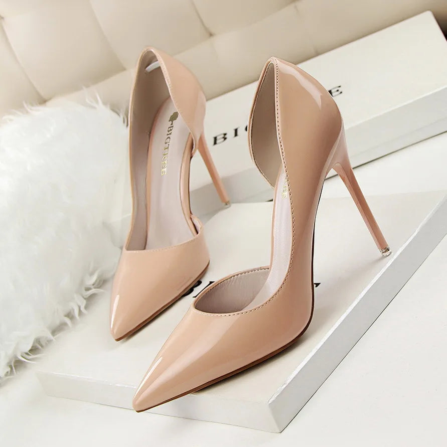 BIGTREE Shoes New Patent Leather Woman Pumps Pointed Stiletto Fashion