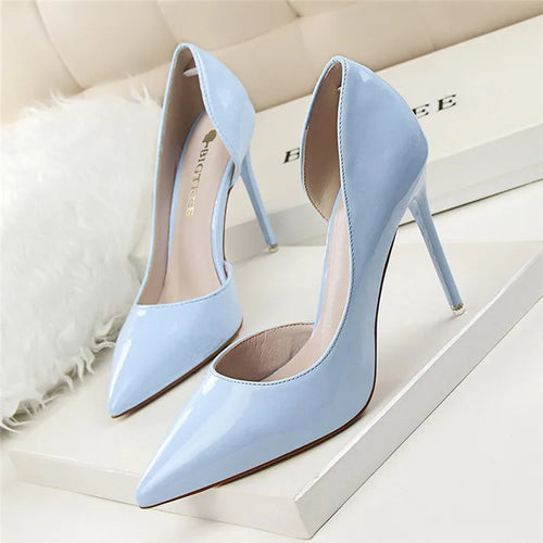BIGTREE Shoes New Patent Leather Woman Pumps Pointed Stiletto Fashion