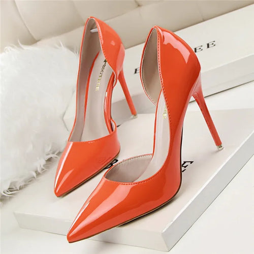 BIGTREE Shoes New Patent Leather Woman Pumps Pointed Stiletto Fashion