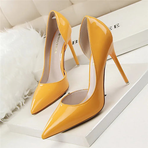 BIGTREE Shoes New Patent Leather Woman Pumps Pointed Stiletto Fashion