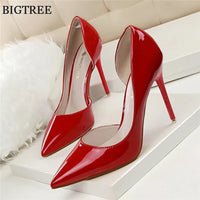 BIGTREE Shoes New Patent Leather Woman Pumps Pointed Stiletto Fashion