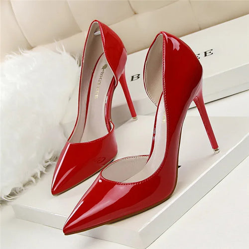 BIGTREE Shoes New Patent Leather Woman Pumps Pointed Stiletto Fashion
