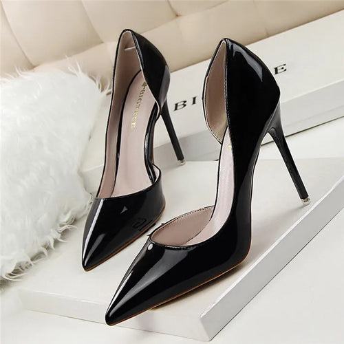 BIGTREE Shoes New Patent Leather Woman Pumps Pointed Stiletto Fashion