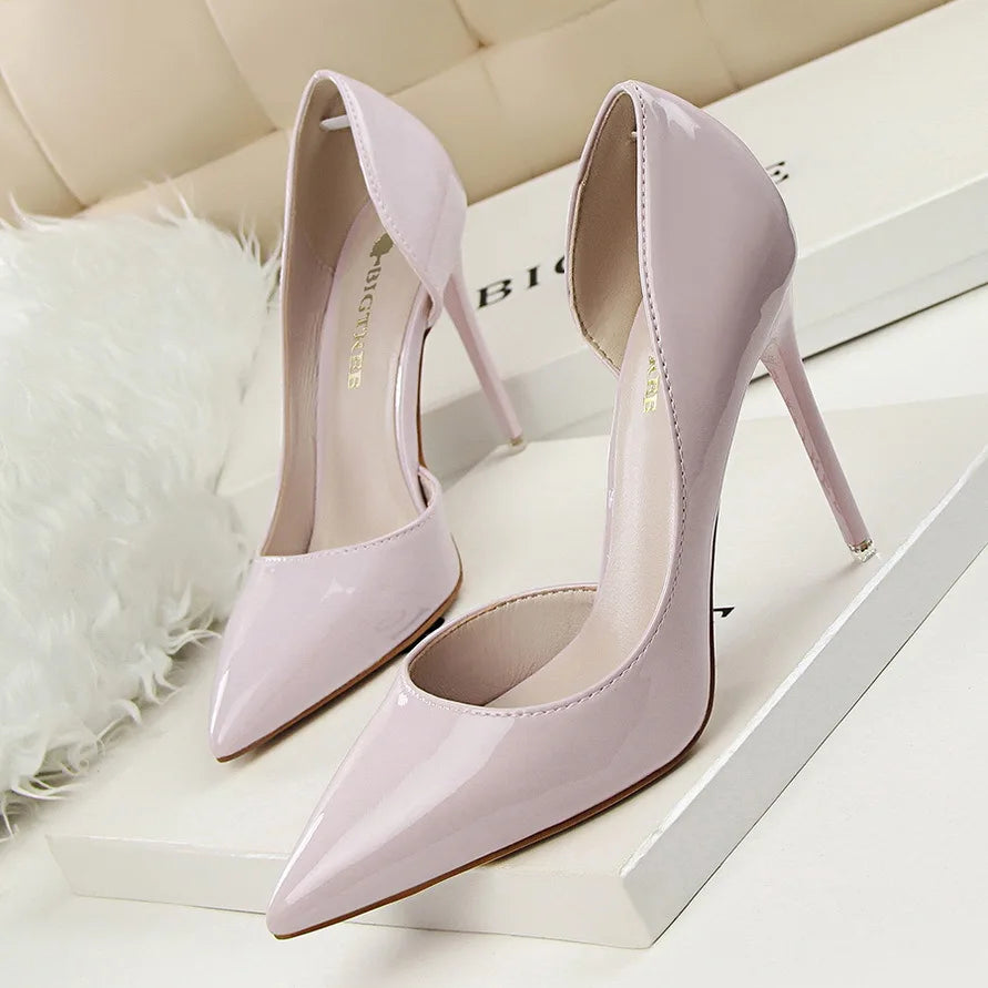BIGTREE Shoes New Patent Leather Woman Pumps Pointed Stiletto Fashion