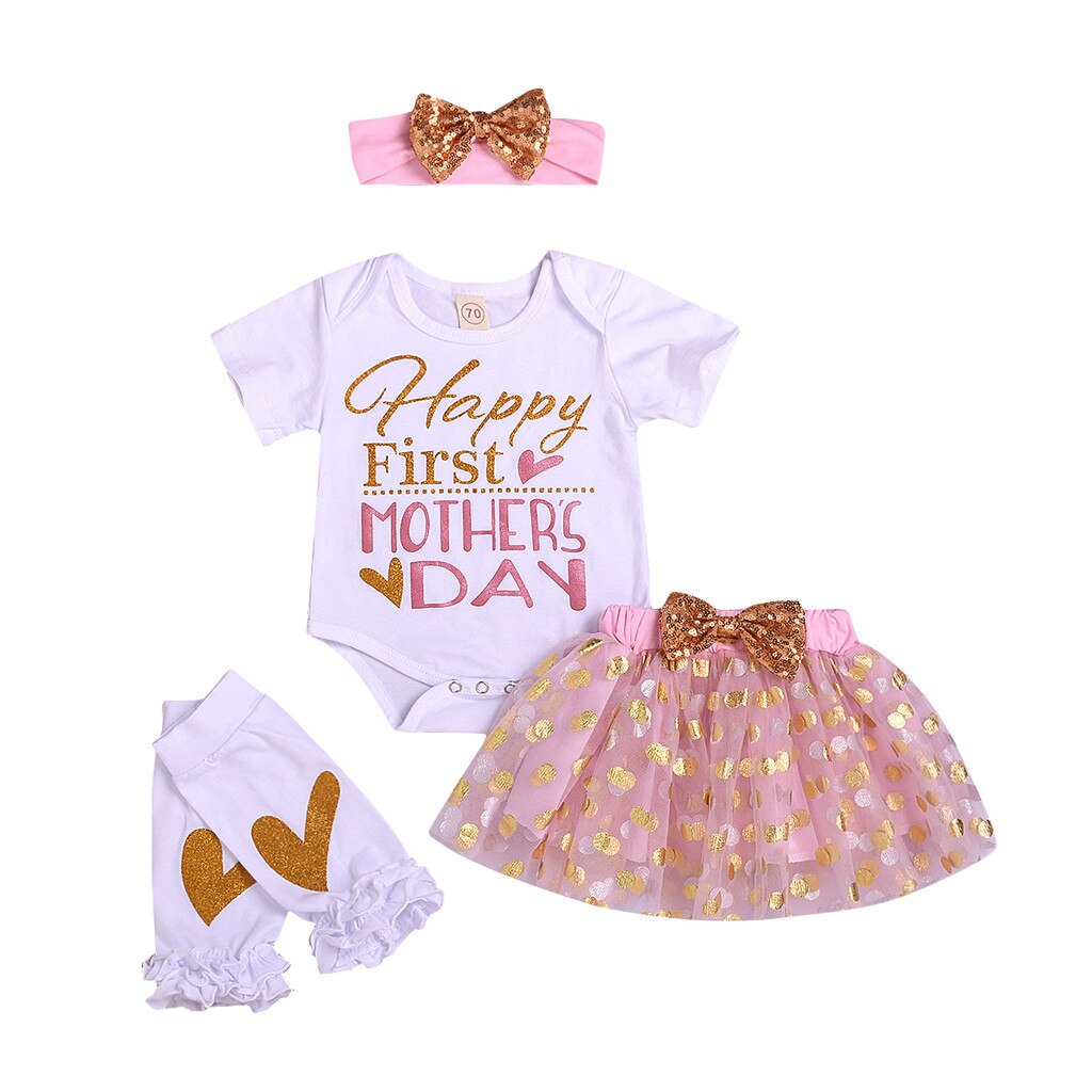 Kids Baby Girl Letter Romper Tulle Bow Sequin