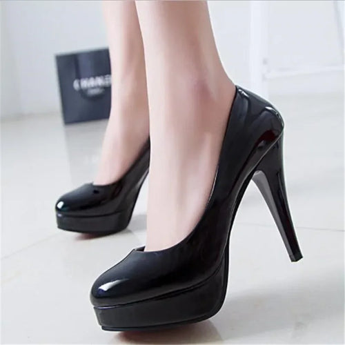 Women Pumps Fashion Classic Patent Leather High Heels Shoes Nude Head