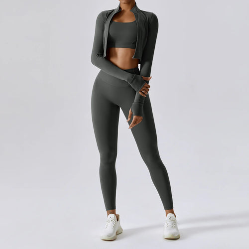 3 Pieces Women Tracksuit Yoga Set Workout Sportswear Gym Clothing