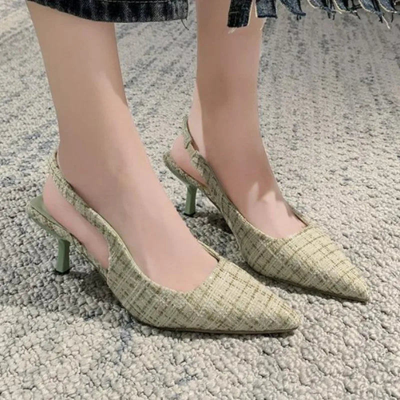 Brand Designer Slingbacks High Heels Pumps Women Pointed Blue Pointed