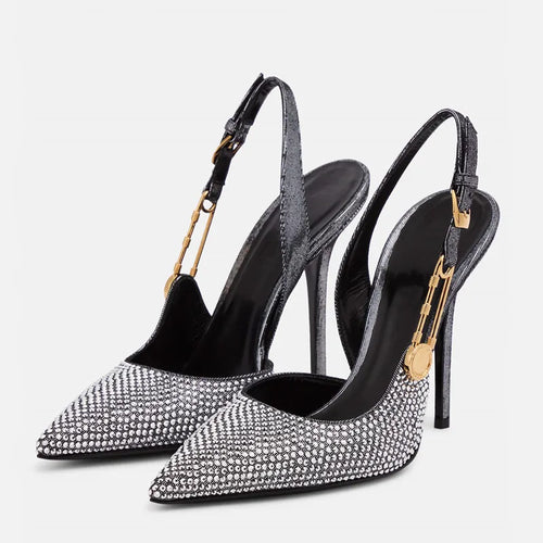 Luxury Rhinestones Sequined Buckle Women Pumps Elegant Pointed toe