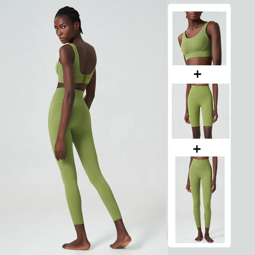 2/3 Pieces Fitness Yoga Set Women Solid Color Lycra Workout Gym Suit