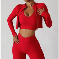 Women's 3 Piece Yoga Set Sports Jacket Bra Legging Workout Gym Push