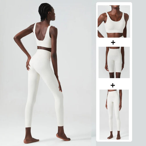 2/3 Pieces Fitness Yoga Set Women Solid Color Lycra Workout Gym Suit