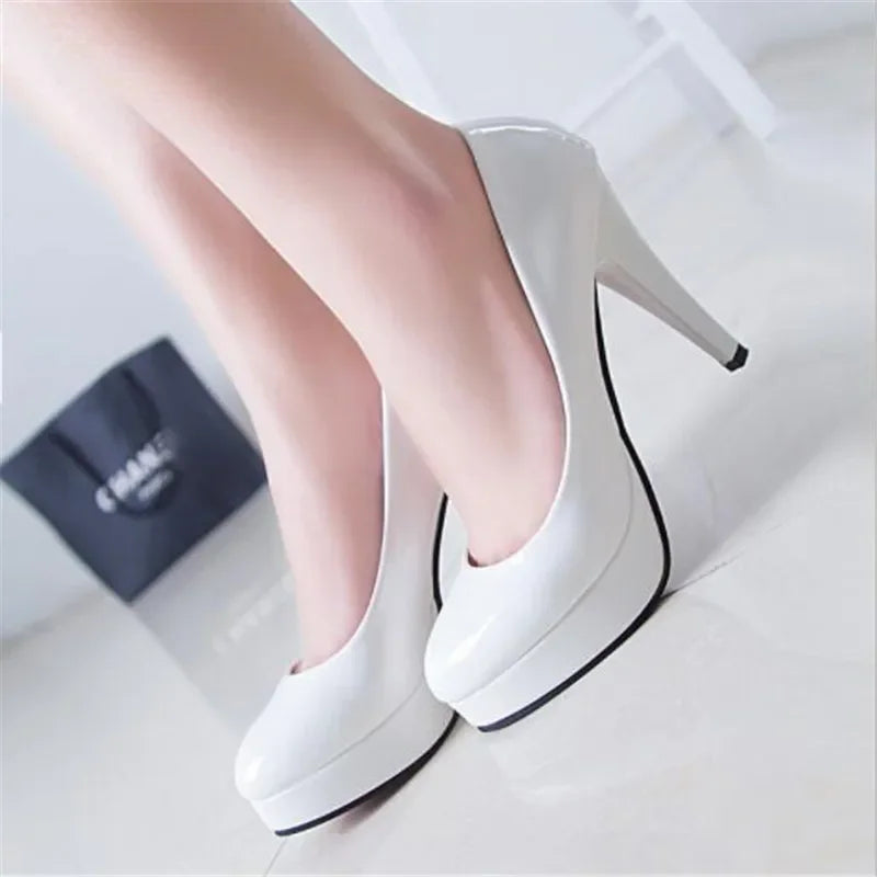 Women Pumps Fashion Classic Patent Leather High Heels Shoes Nude Head