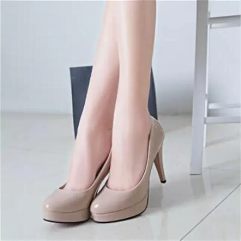 Women Pumps Fashion Classic Patent Leather High Heels Shoes Nude Head