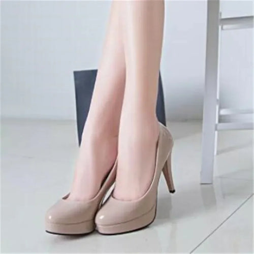 Women Pumps Fashion Classic Patent Leather High Heels Shoes Nude Head