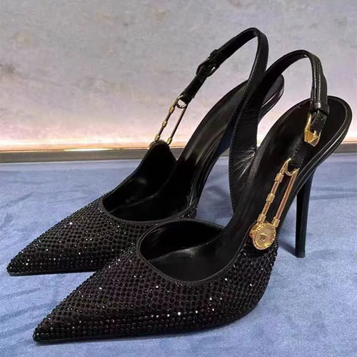 Luxury Rhinestones Sequined Buckle Women Pumps Elegant Pointed toe