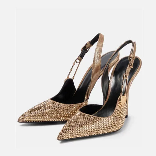 Luxury Rhinestones Sequined Buckle Women Pumps Elegant Pointed toe