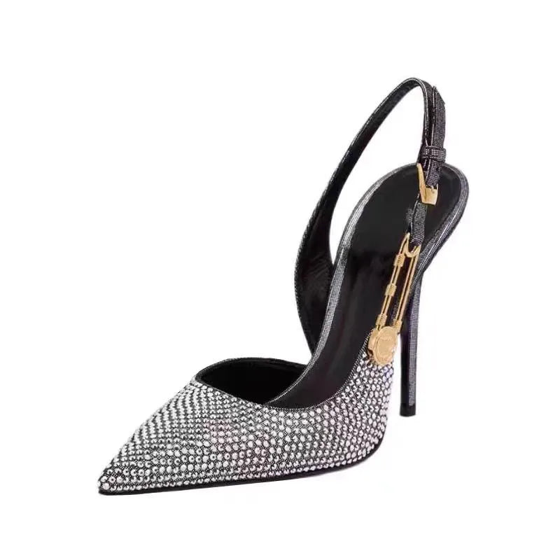 Luxury Rhinestones Sequined Buckle Women Pumps Elegant Pointed toe