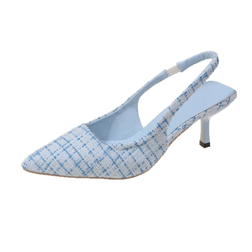 Brand Designer Slingbacks High Heels Pumps Women Pointed Blue Pointed
