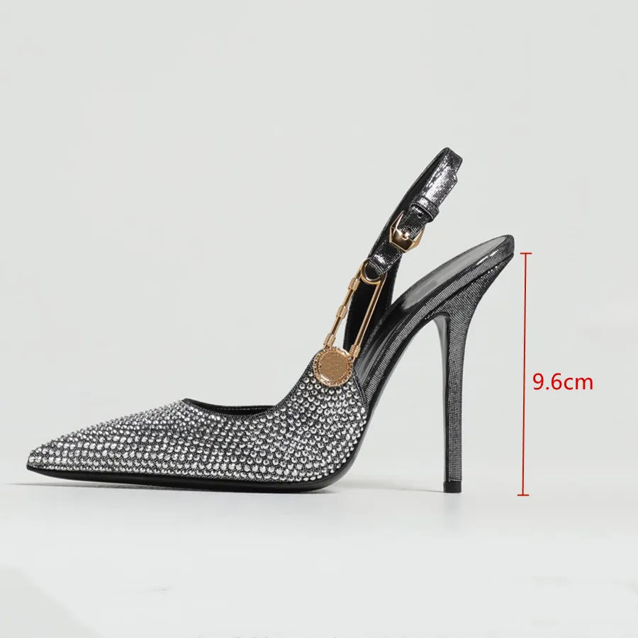 Luxury Rhinestones Sequined Buckle Women Pumps Elegant Pointed toe