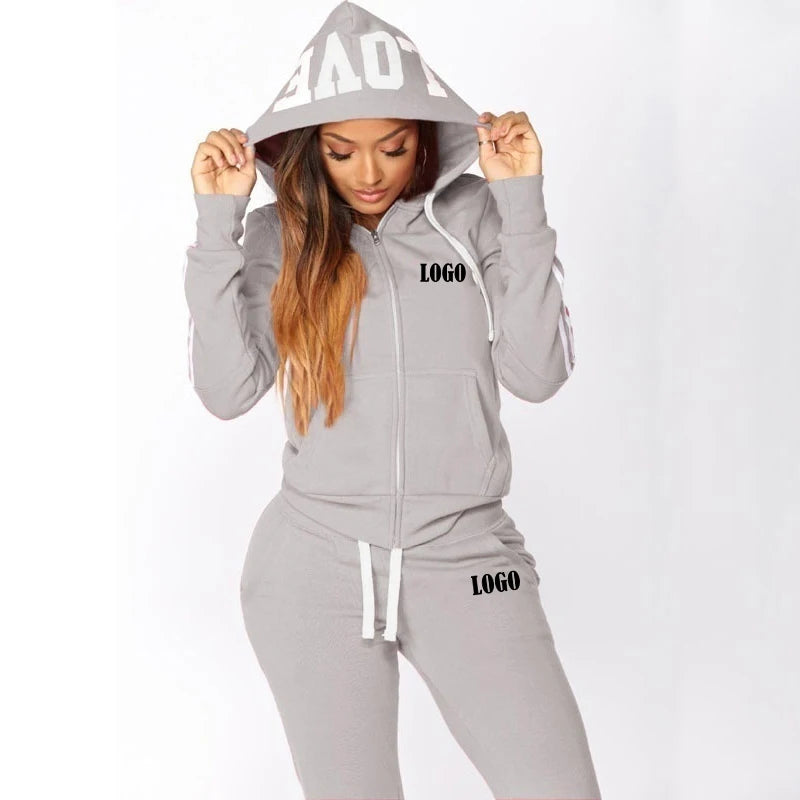 Customized Women Track Suits Sports Wear Jogging Suits Ladies Hooded Tracksuit Set Clothes Hoodies+Sweatpants Sweat Suits