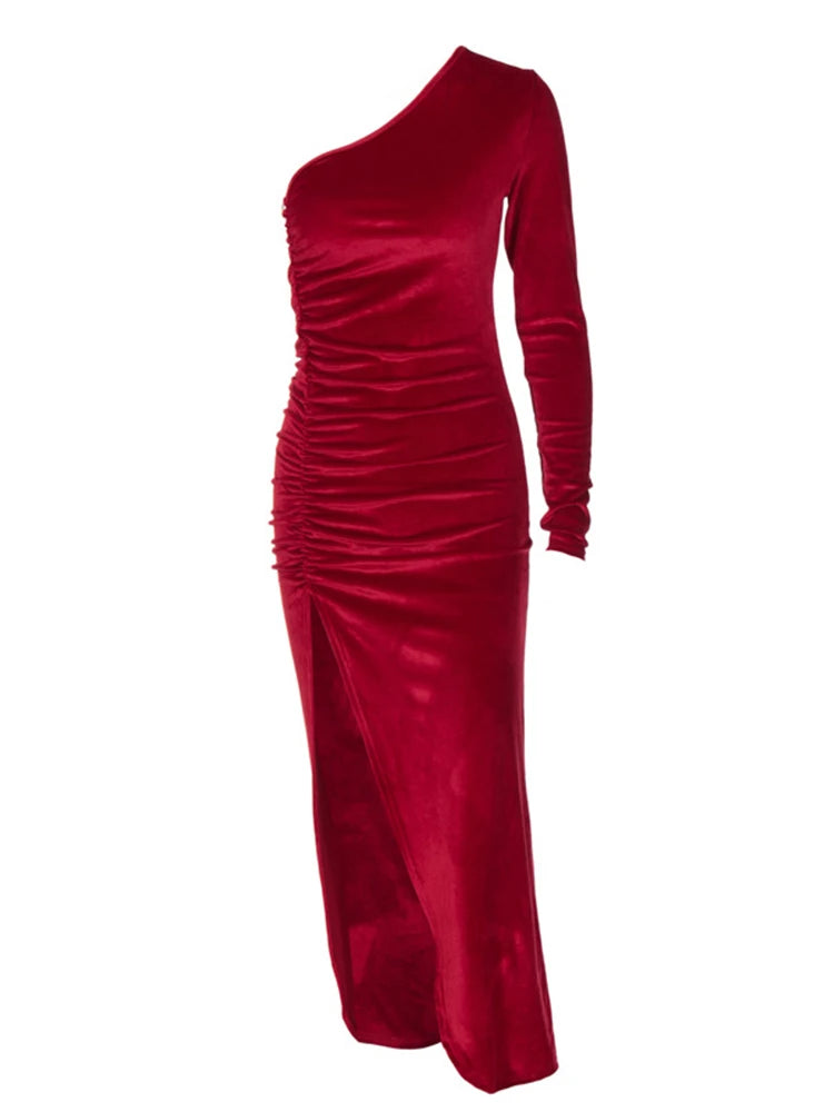 Women Elegant Long Sleeve Party Evening Velvet Bodycon Split Pencil
