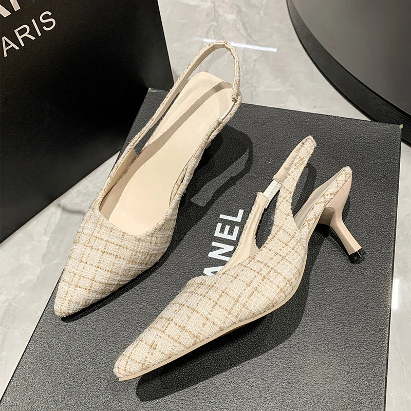 Brand Designer Slingbacks High Heels Pumps Women Pointed Blue Pointed