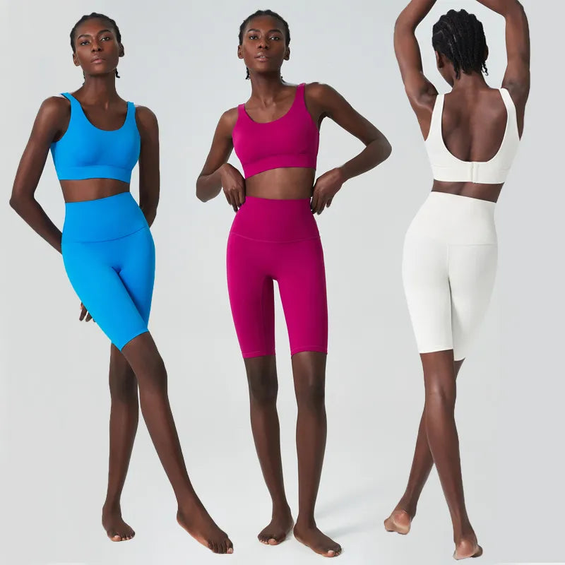 2/3 Pieces Fitness Yoga Set Women Solid Color Lycra Workout Gym Suit