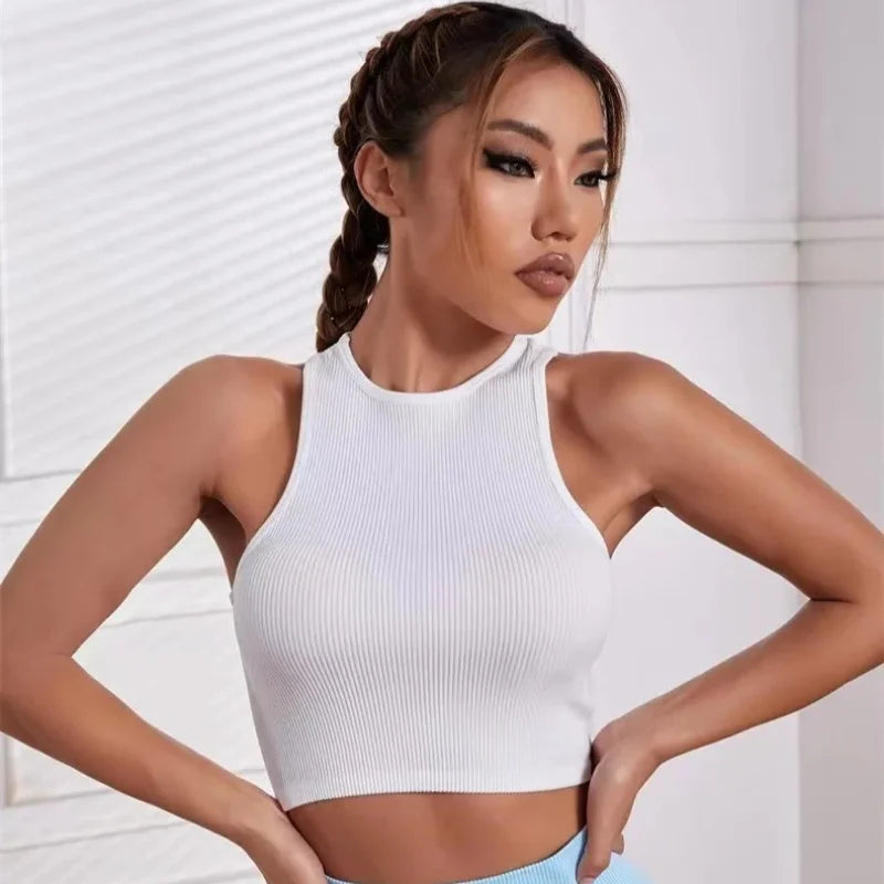 3 Piece Yoga Vest Women Gym Sports Black White Crop Tops Seamless