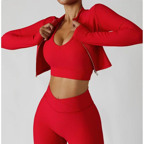 Jacket Sports Bra Leggings 3 Piece Set Women's Tracksuit, training and