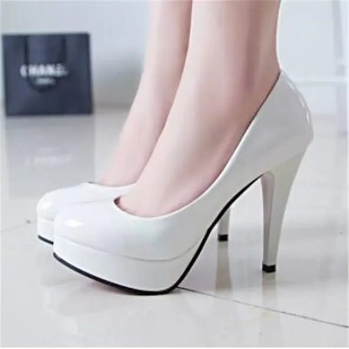 Women Pumps Fashion Classic Patent Leather High Heels Shoes Nude Head