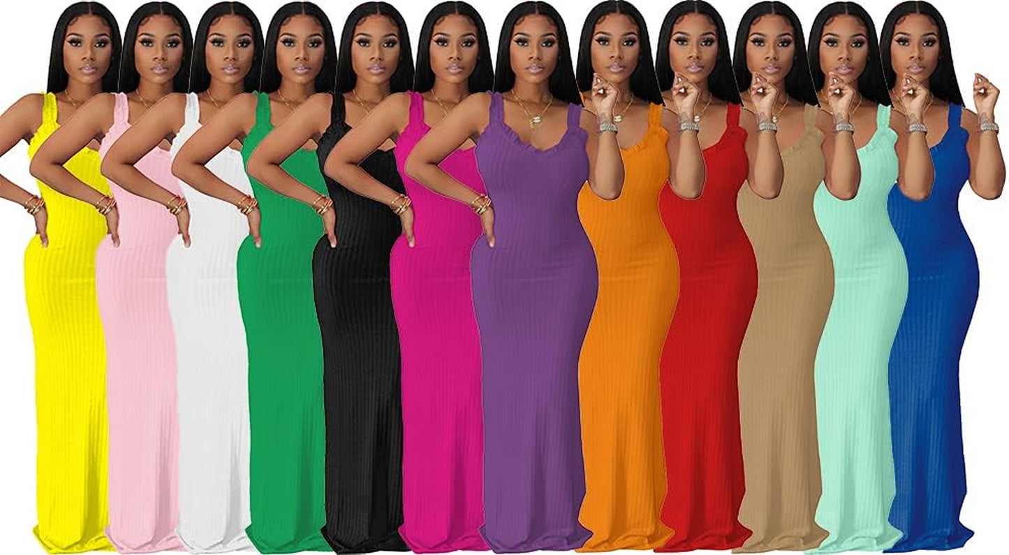 Green Dress for Women Summer Sexy Bodycon Tank Dress Sleeveless Maxi Dresses